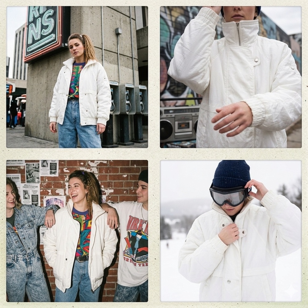 Vintage 90s Andy Johns‎ Off-white Quilted Puffer Jacket | Retro Ski Style Size S